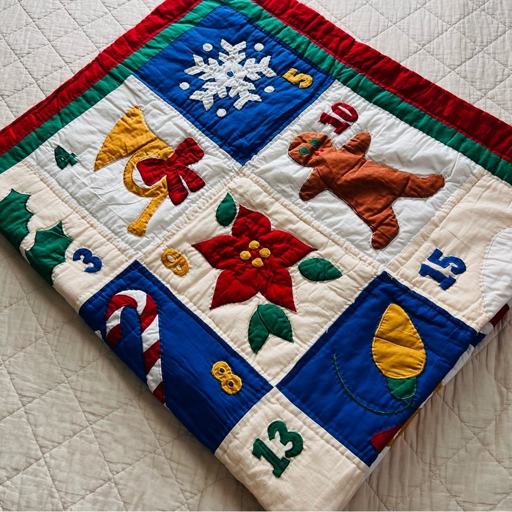 Vintage Handmade Christmas Advent Quilt – 50” x 60” Appliqué Wall Hanging